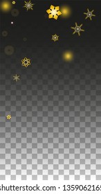 New Year Vector Background with Gold Falling Snowflakes Isolated on Transparent Background. Luxury Snow Sparkle Pattern. Snowfall Overlay Print. Winter Sky. Design for  Banner.