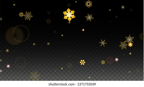 New Year Vector Background with Gold Falling Snowflakes Isolated on Transparent Background. Festival Snow Sparkle Pattern. Snowfall Overlay Print. Winter Sky. Design for  Banner.