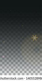New Year Vector Background with Gold Falling Snowflakes Isolated on Transparent Background. Realistic Snow Sparkle Pattern. Snowfall Overlay Print. Winter Sky. Design for  Party Invitation.