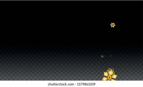 New Year Vector Background with Gold Falling Snowflakes Isolated on Transparent Background. Fantasy Snow Sparkle Pattern. Snowfall Overlay Print. Winter Sky. Design for  Poster.