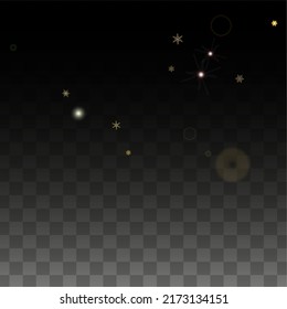 New Year Vector Background with Gold Falling Snowflakes Isolated on Transparent Background. Festival Snow Sparkle Pattern. Snowfall Overlay Print. Winter Sky. Design for  Poster.