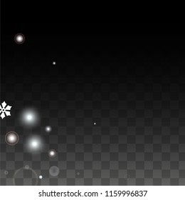 New Year Vector Background with White Falling Snowflakes Isolated on Transparent Background. Realistic Snow Sparkle Pattern. Snowfall Overlay Print. Winter Sky. Design for  Banner.