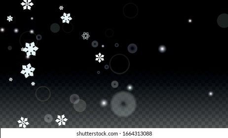 Neujahr Vektorillustration Hintergrund mit weißen Schneeflocken einzeln auf transparentem Hintergrund. Wunderschneemuster Schneefall Overlay Print. Winter Sky. Design für den Weihnachtsverkauf.