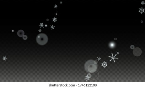 New Year Vector Background with White Falling Snowflakes Isolated on Transparent Background. Festival Snow Sparkle Pattern. Snowfall Overlay Print. Winter Sky. Design for  Banner.