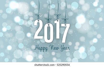 New Year vector banner with blurred circles and glitters in the background. Year 2017.