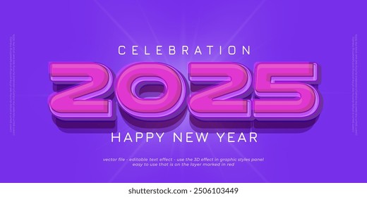 New year vector banner holiday celebration with 2025 editable numbers with purple style