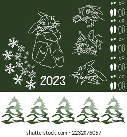 Tarjeta vectorial de Año Nuevo 2023. Año del conejo según el horóscopo chino
