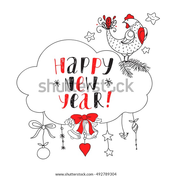 New Year Vector Card Black White Royalty Free Stock Image