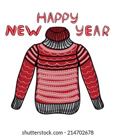 New Year vector card. Warm sweater.