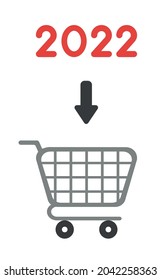 Concepto vectorial de año nuevo, 2022 en carro de la compra. Estilo de color plano.