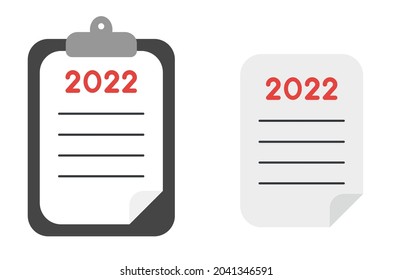 New year vector concept, clipboard and paper, article about 2022. Flat colored style.