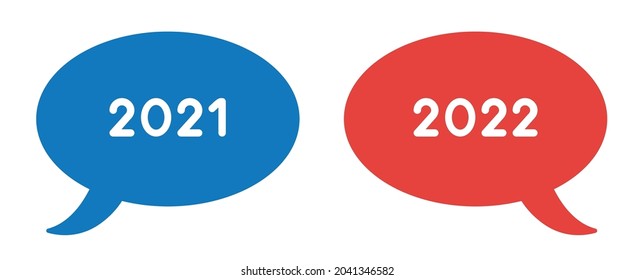 New year vector concept, communication, one says 2021, the other says 2022. Flat colored style.