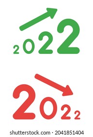 Nuevo concepto vectorial de año, creciendo y cayendo 2022 con flecha. Estilo de color plano.