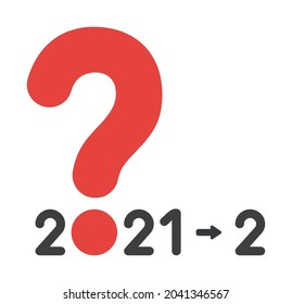New year vector concept, question mark instead of zero, from 2021 to 2022. Flat colored style.
