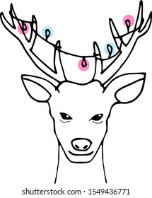 New Year vector deer with garland