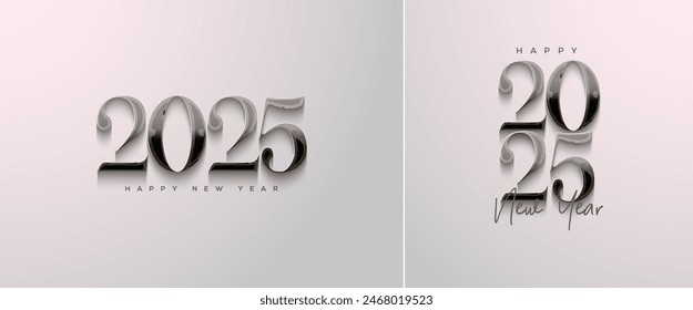 New Year Vector Design 2025. With a shiny metallic silver number. And with a bright background, the vector design for posters, banners, calendar and greetings.