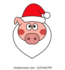 New year vector design. Christmas pig face. Icon for web.