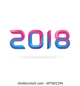 New Year vector design template with inscription 2018 on white background. Happy New Year greeting card with modern shapes and gradients.