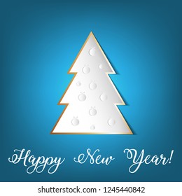 New Year vector greeting card, vector illustration.Paper cut style.  Wishing New Year