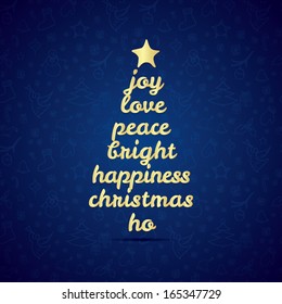 New Year vector greeting card. Christmas vintage greeting card with tree. Merry Christmas lettering, vector illustration. Editable EPS10. 