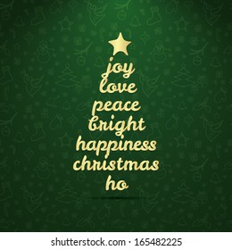 New Year vector greeting card. Christmas vintage greeting card with tree. Merry Christmas lettering, vector illustration. Editable EPS10. 