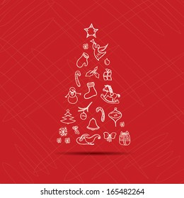 New Year vector greeting card. Christmas vintage greeting card with tree. Merry Christmas lettering, vector illustration. Editable EPS10. 