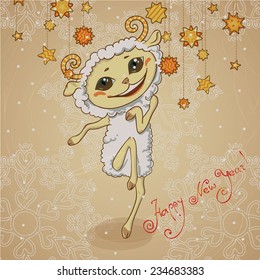 New Year vector greeting card with a cute sheep.