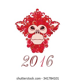 New year vector greeting card - 2016 Year of The Monkey.