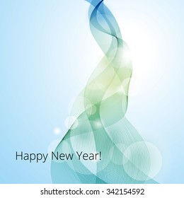New Year vector greeting card. Modern tech line tree