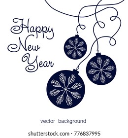 New Year vector greeting card, holiday background, Christmas balls, snowflakes, Christmas, abstract background