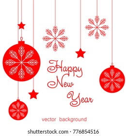 New Year vector greeting card, holiday background, Christmas balls, snowflakes, Christmas, abstract background