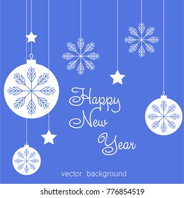 New Year vector greeting card, holiday background, Christmas balls, snowflakes, Christmas, abstract background