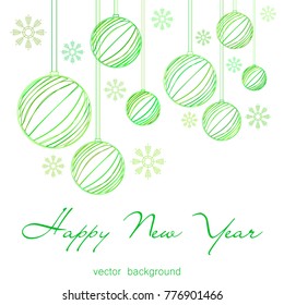 New Year vector greeting card, holiday background, Christmas balls, snowflakes, Christmas, abstract background