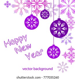 New Year vector greeting card, holiday background, Christmas balls, snowflakes, Christmas, abstract background