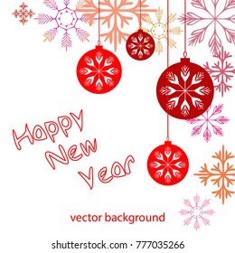 New Year vector greeting card, holiday background, Christmas balls, snowflakes, Christmas, abstract background