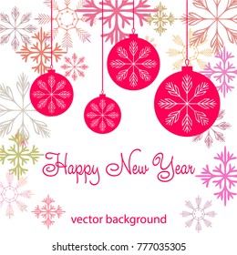 New Year vector greeting card, holiday background, Christmas balls, snowflakes, Christmas, abstract background