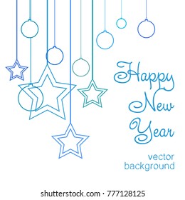 New Year vector greeting card, holiday background, Christmas balls, snowflakes, stars, lines, Christmas, abstract background