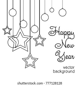 New Year vector greeting card, holiday background, Christmas balls, snowflakes, stars, lines, Christmas, abstract background