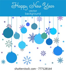 New Year vector greeting card, holiday background, Christmas balls, snowflakes, stars, lines, Christmas, abstract background