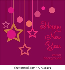 New Year vector greeting card, holiday background, Christmas balls, snowflakes, stars, lines, Christmas, abstract background