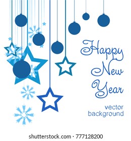 New Year vector greeting card, holiday background, Christmas balls, snowflakes, stars, lines, Christmas, abstract background