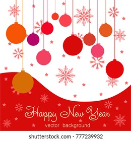 New Year vector greeting card, holiday background, Christmas balls, snowflakes, stars, lines, Christmas, abstract background