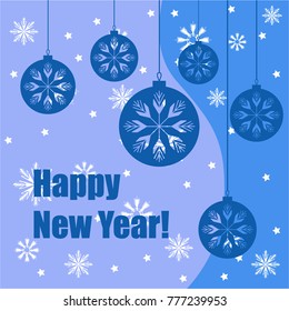 New Year vector greeting card, holiday background, Christmas balls, snowflakes, stars, lines, Christmas, abstract background