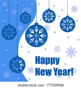 New Year vector greeting card, holiday background, Christmas balls, snowflakes, stars, lines, Christmas, abstract background