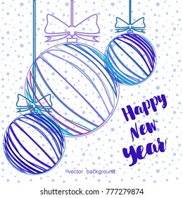New Year vector greeting card, holiday background, Christmas balls, snowflakes, lines, Christmas, abstract background