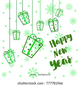 New Year vector greeting card, gifts, festive background, Christmas balls, snowflakes, lines, Christmas, abstract background