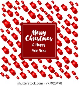 New year vector greeting card, gifts, festive background, mitten, snowflakes, lines, Christmas, abstract background