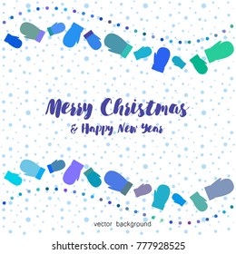 New year vector greeting card, gifts, festive background, mitten, snowflakes, lines, Christmas, abstract background
