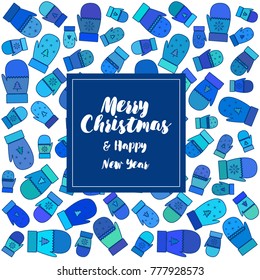 New year vector greeting card, gifts, festive background, mitten, snowflakes, lines, Christmas, abstract background