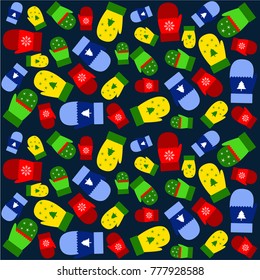New year vector greeting card, gifts, festive background, mitten, snowflakes, lines, Christmas, abstract background